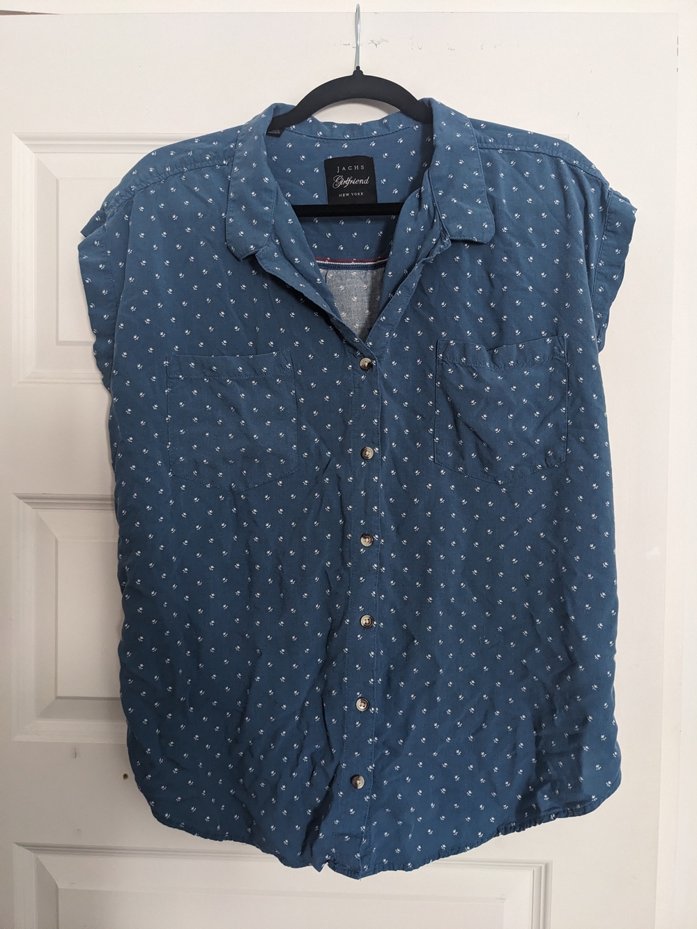 JACHS Girlfriend Blue Short-Sleeve Button-Down with Micro Dot Print